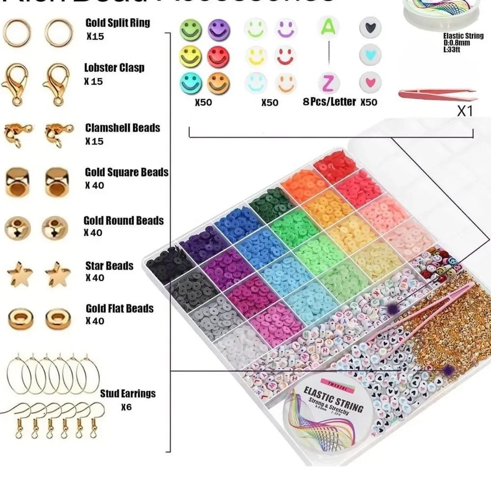 Bracelet Making Kit Clay Beads 24 Color DIY Friendship Jewelry Ages 4-12 FC1